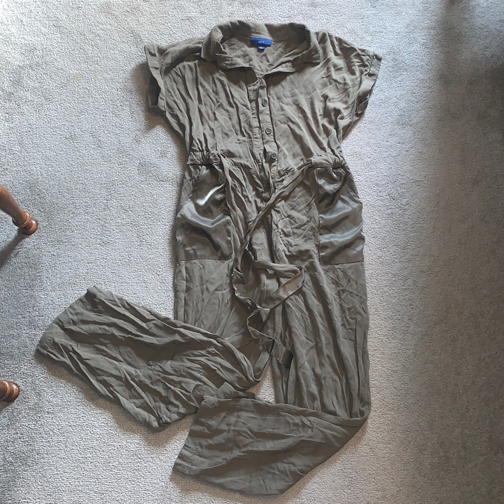 Forest Green Soft Jumpsuit with silk ribbon and pockets